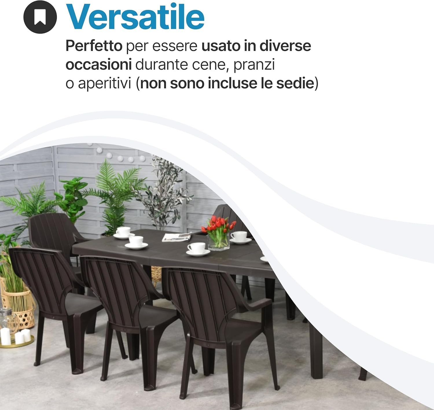 Tomaino Set Tavolo E 6 Sedie Da Giardino In Plastica Allungabile Impilabile Norden Nero