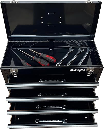 Miniatura 3 de Workington Caja de herramientas de metal portátil con 4 cajones, gabinete de herramientas de 20 pulgadas con 4 cajones con rodamientos de bolas,
