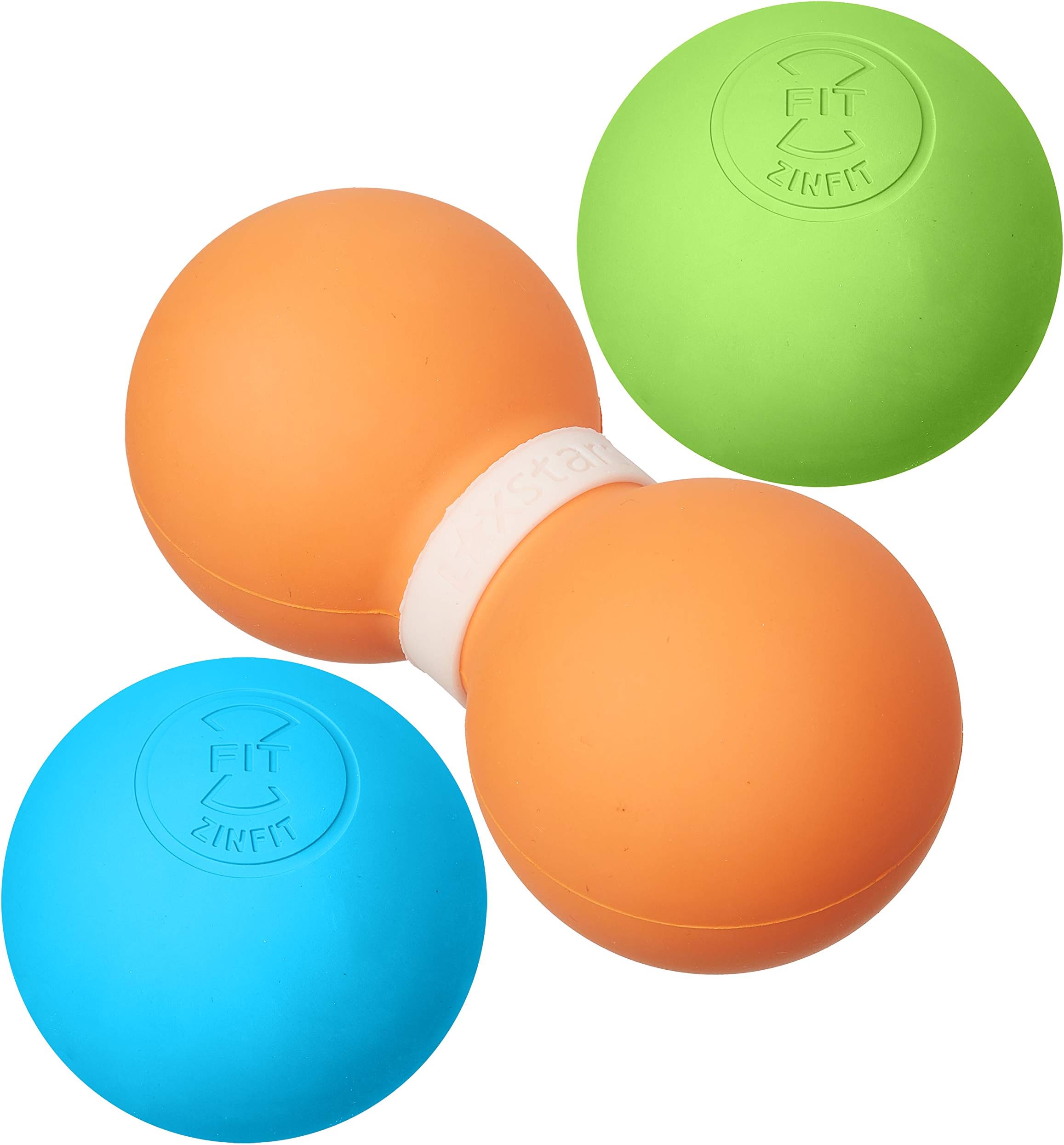 Premium Lacrosse Massage Balls Set 2 Lacrosse Balls + Peanut Ball Great for Myofascial Release, Trigger Point Therapy, Muscle Knots, and Yoga Therapy Hard - Bundle of 3 (Blue Green Orange)