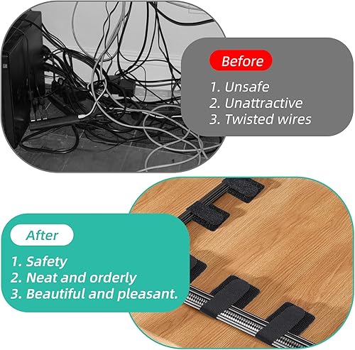 Miniatura 6 de 100 bridas de gancho y bucle, organizador de cables para electrodomésticos, organizador de cables adhesivos para cocina, oficina, hogar, organiza