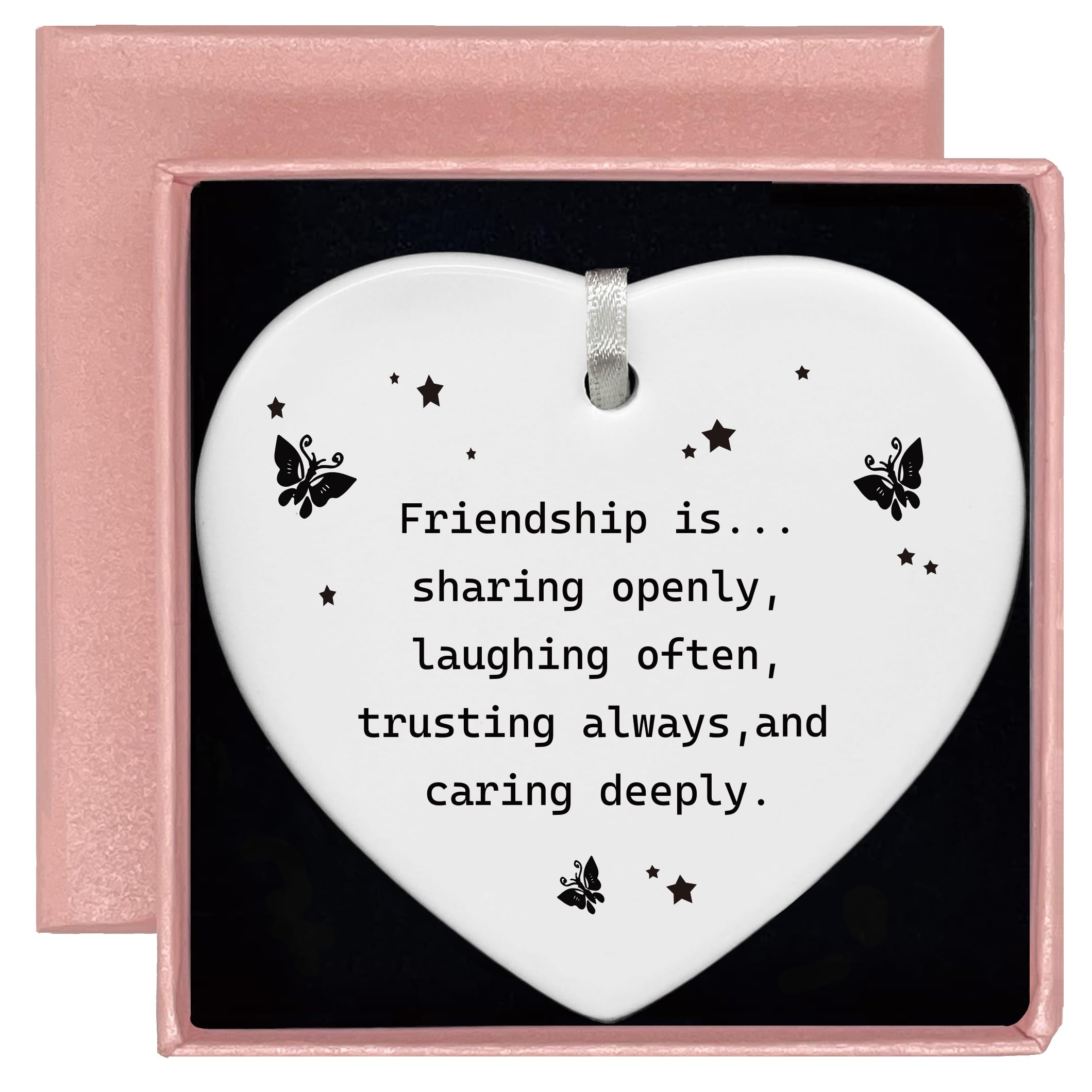 Zvmis White Friendship Is Sharing-Best Friend Bff Gifts-Friendship Gifts For Best Friends,Thank You Thanksgiving Birthday For Friends Bestie-Ceramic Heart Shaped Ornament With Gift Box