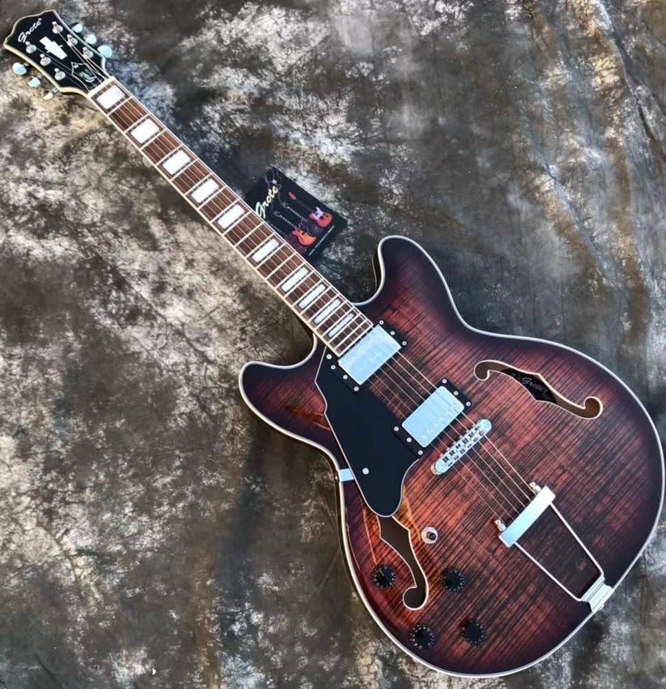 Chitarre elettriche Jazz Lefty classiche personalizzate Chitarra elettrica personalizzata for mancini con foro F a corpo cavo