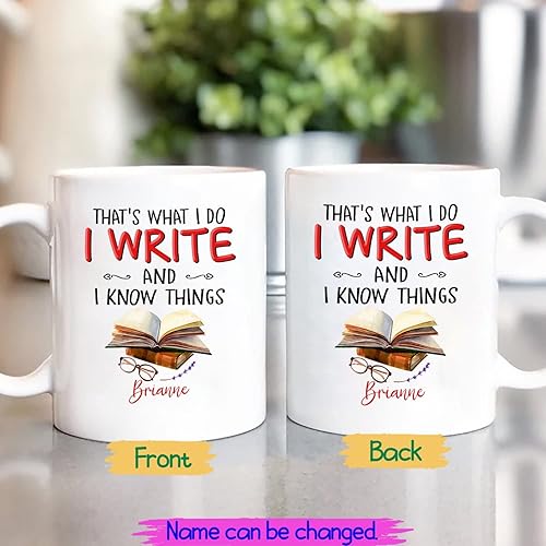 Miniatura 2 de Taza de café personalizada con texto en inglés That's What I Do I Write And I Know Things, taza blanca de 11 onzas y 15 onzas, regalos para