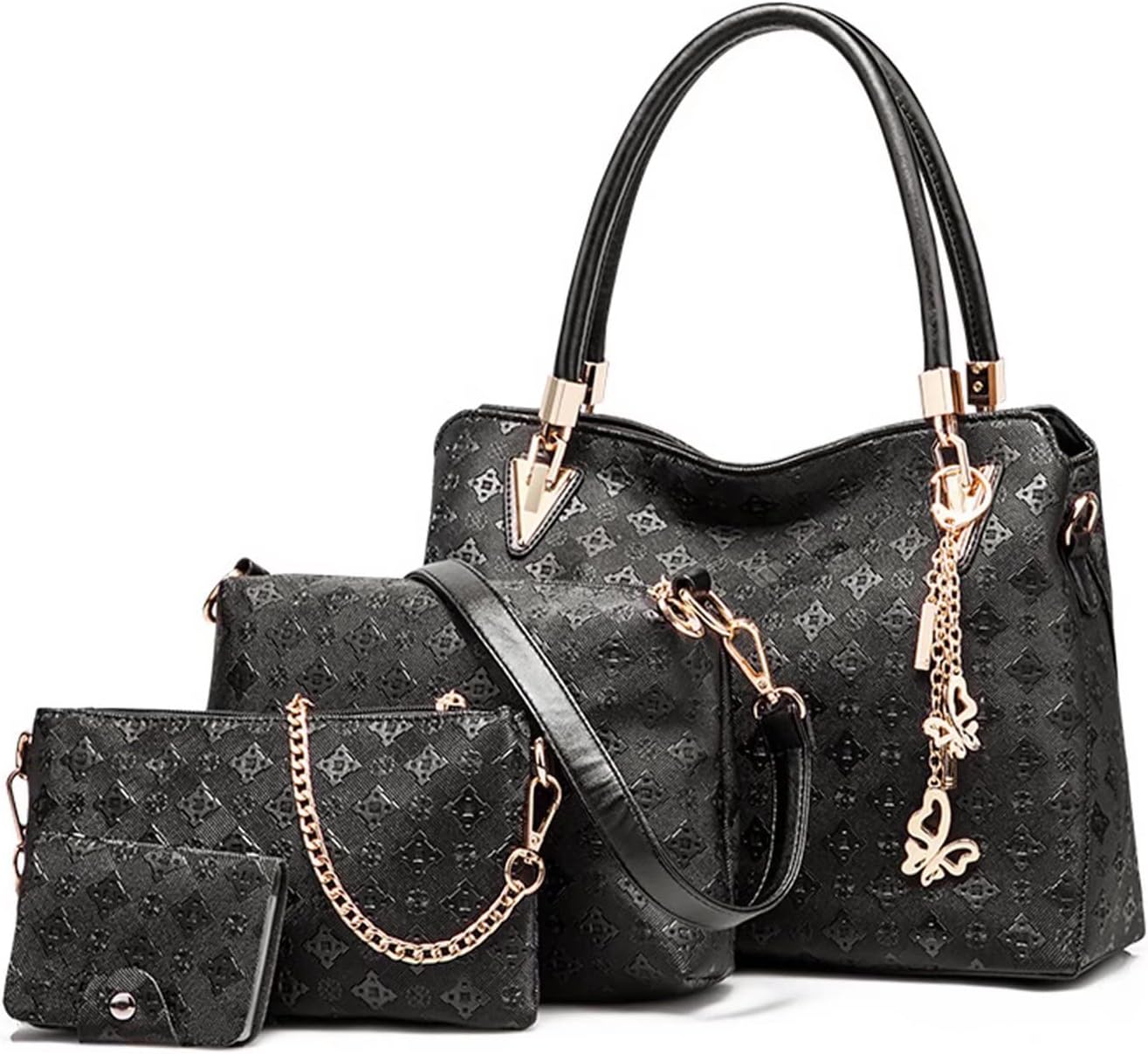 Handbags for Women Ladies Bags Sets PU Leather Top-Handle Bag Large Shoulder Bag Crossbody Clutch Purse 4 Piece for Work Office Shopping Party