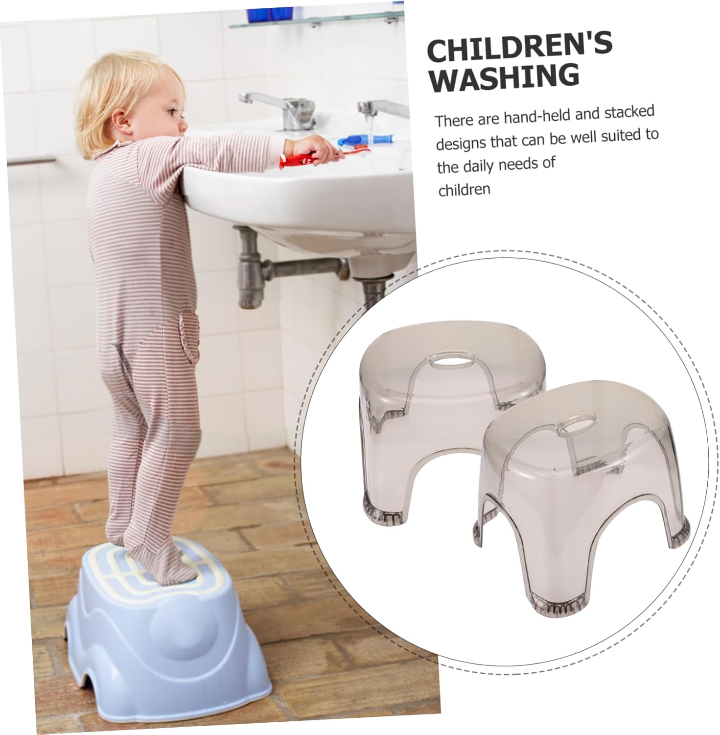 2pcs Step Stool for Boys and Girls Plastic Household Stool Sturdy Skid-Resistant for Bathroom Living Room