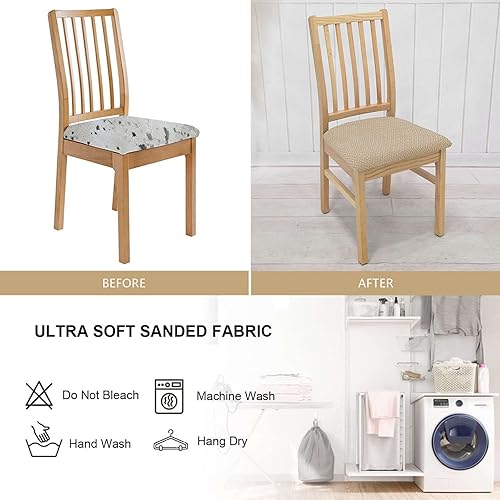 Miniatura 5 de oiuruni Seat Covers for Dining Room Chairs Stretch Jacquard Chair Seat Covers Set of 4,Removable Washable Upholstered Chair Seat Cushion Cover for