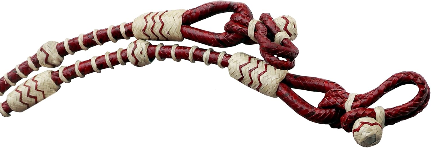Chestnut/Burgundy/Maroon Raw Hide Hand Made Rope with Natural Knots Raw Hide Leather Horse Tack Hand-Braided Romal Romel Reins Hand Made Reins-8.5 Ft, 52' Romel