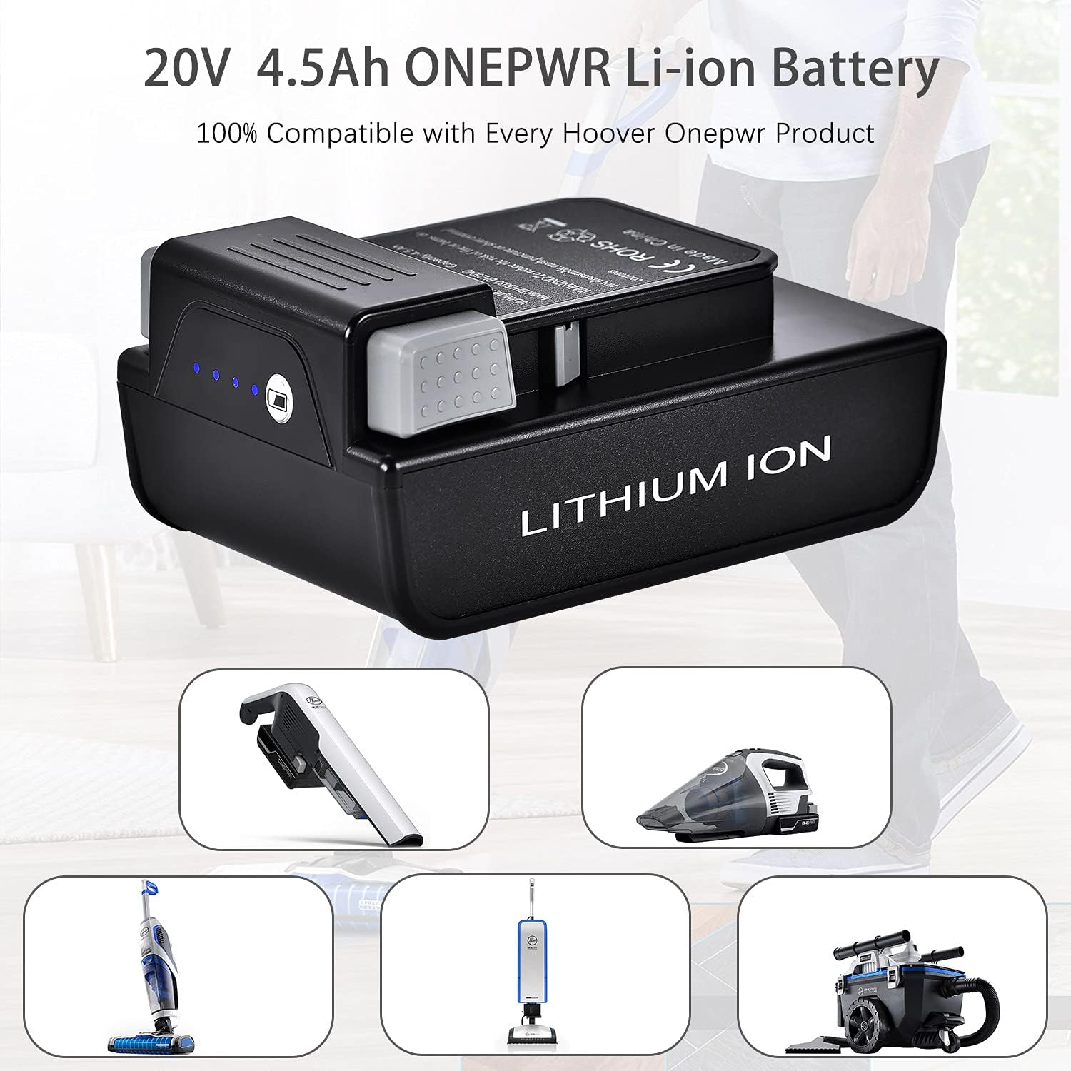 Remate 4500mAh 20V Battery for Hoover ONEPWR Compatible with Hoover Cordless Vacuum Cleaners Replacement BH15030 BH25030 BH25040 BH15260PC etc.