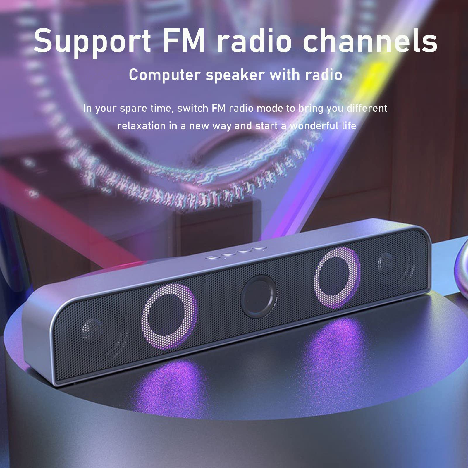 Soundbar Bluetooth, Subwoofer Dźwiękowy Bluetooth Z Dwoma Głośnikami I Diodami LED, Dźwięk Przestrzenny 360°, Połączenia Głosowe HD, HiFi Space Surround Sound Enjoy, Do PC TV Theatre