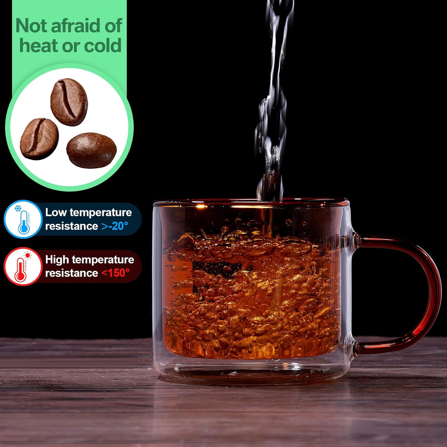 Domensi 4 Pcs Double Wall Coffee Mugs 10 Ounce Milk Glass Mugs with Handle Insulated Tea Cups Gift Set for Holidays Birthday Home Coffee Bar(Amber, Green, Blue, Yellow) - Image 4