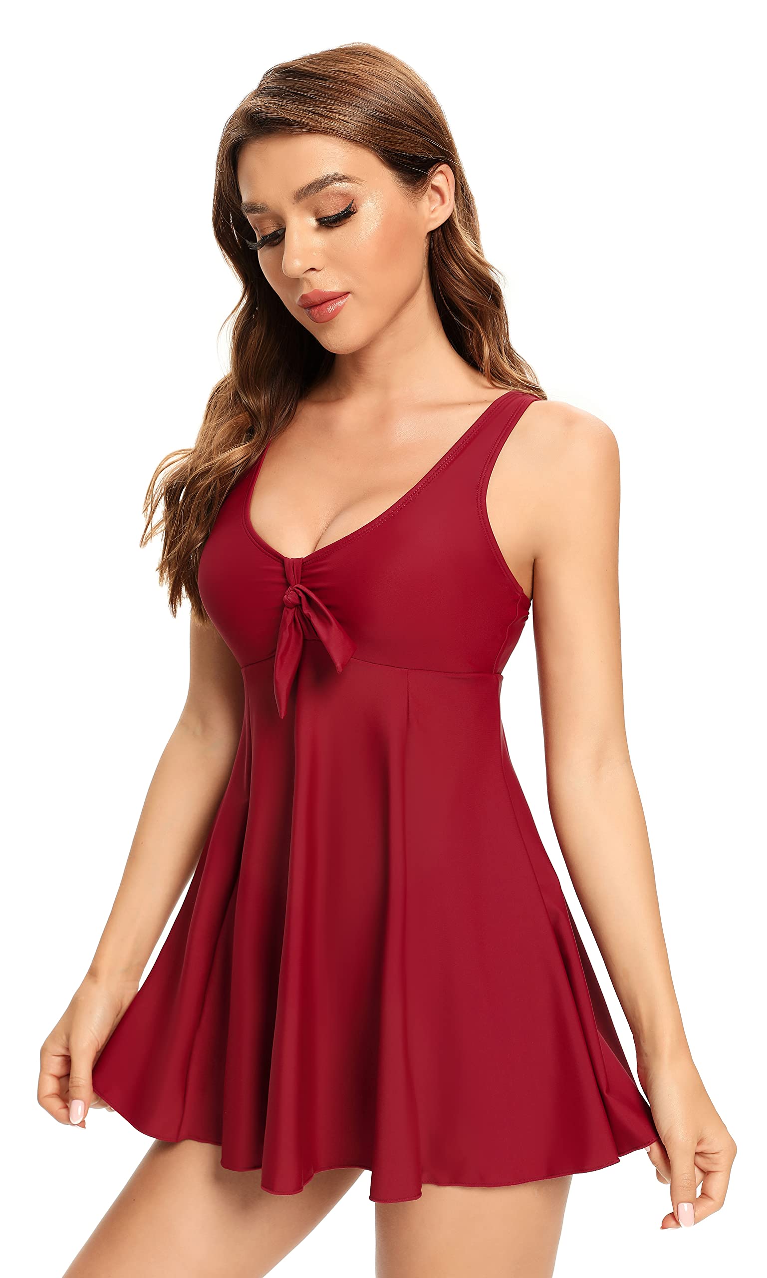 SHEKINI Femme Vintage Rembourré Maillot de Bain 1 Pièce Robe avec Jupette Maillots Une Pièce Bikini Robe de Plage Backless Couleur Unie Mode Beachwear