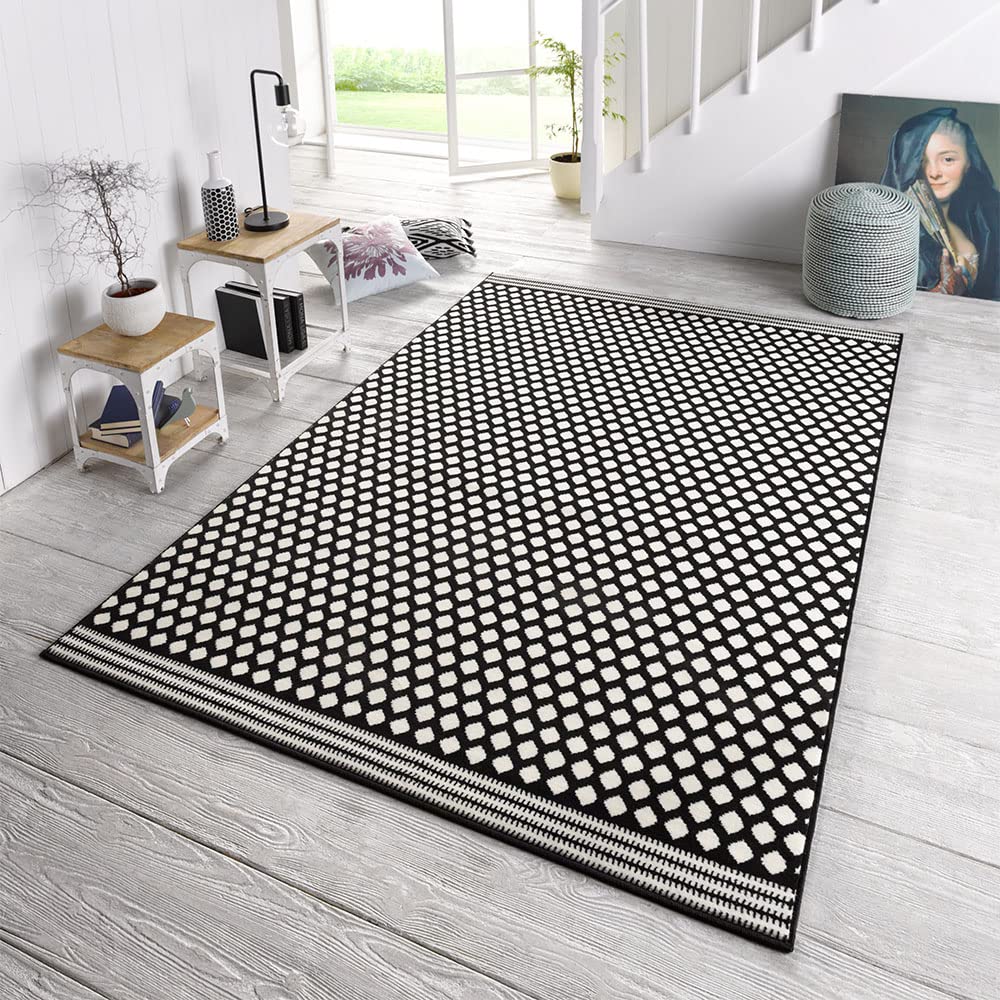 Zala Living Krótkie runo welurowy dywan spot czarny kremowy, 160 x 230 cm