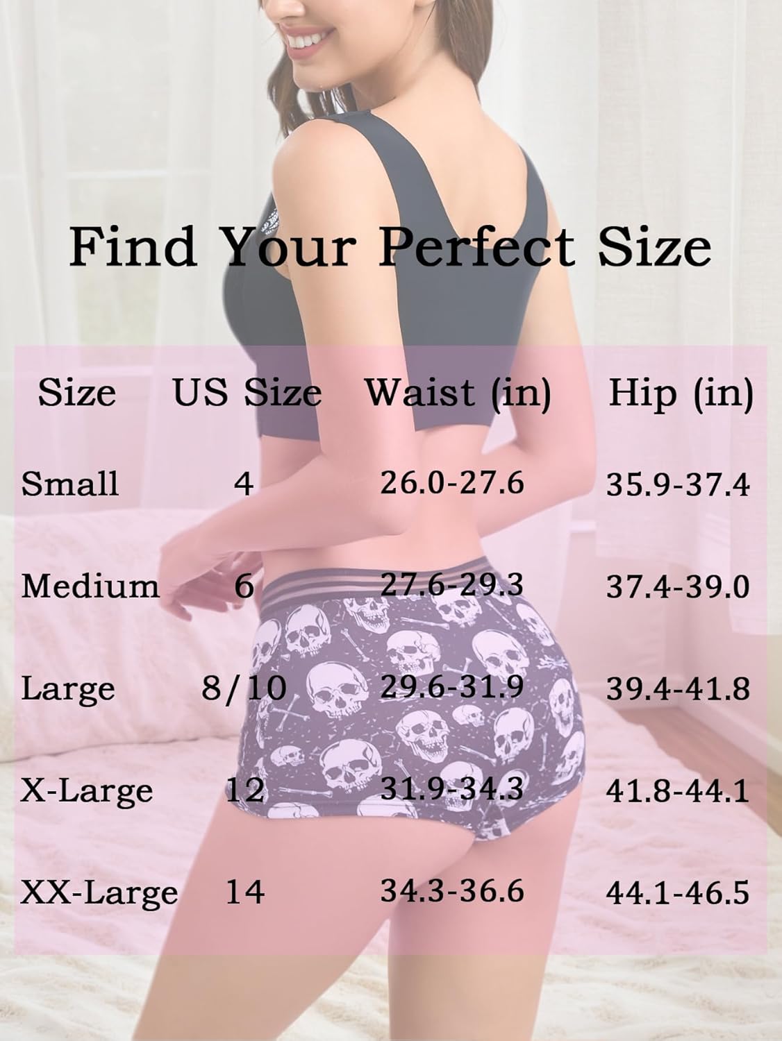 Morvia 3pcs Women Gothic Halloween Skulls Print Contrast Binding Boyshorts Underwear Elastic Waist Intimates Panties - Image 9