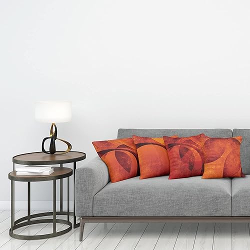 Miniatura 2 de Ambesonne Juego de 4 fundas de cojín color naranja quemado, patrón geométrico cálido abstracto con detalles circulares, efecto grunge, impresión