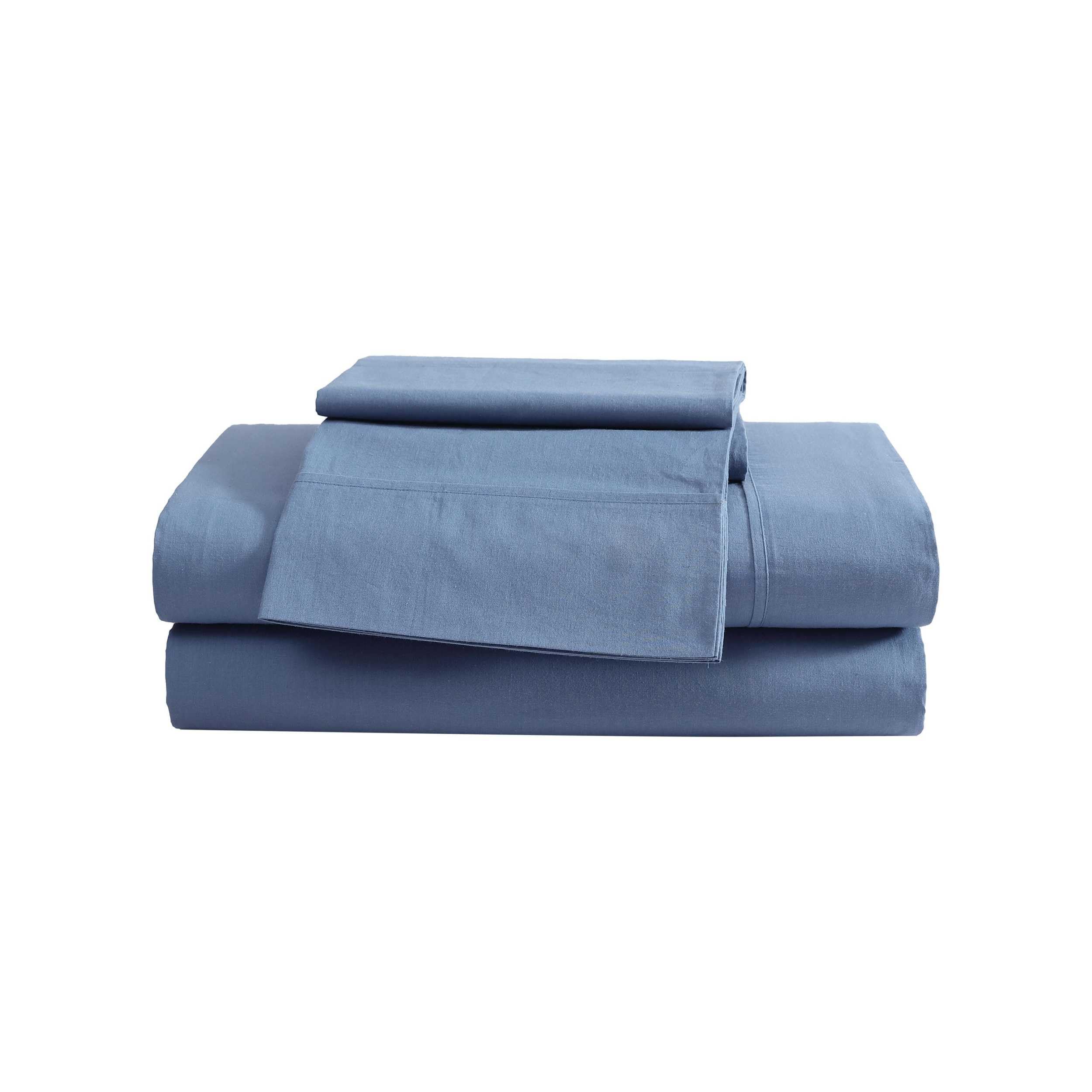 Eddie Bauer - Full Sheet Set, Brushed Cotton Percale Bedding with Matching Sham(s), Super Soft & Breathable Home Decor (Peached Percale Blue, Full)