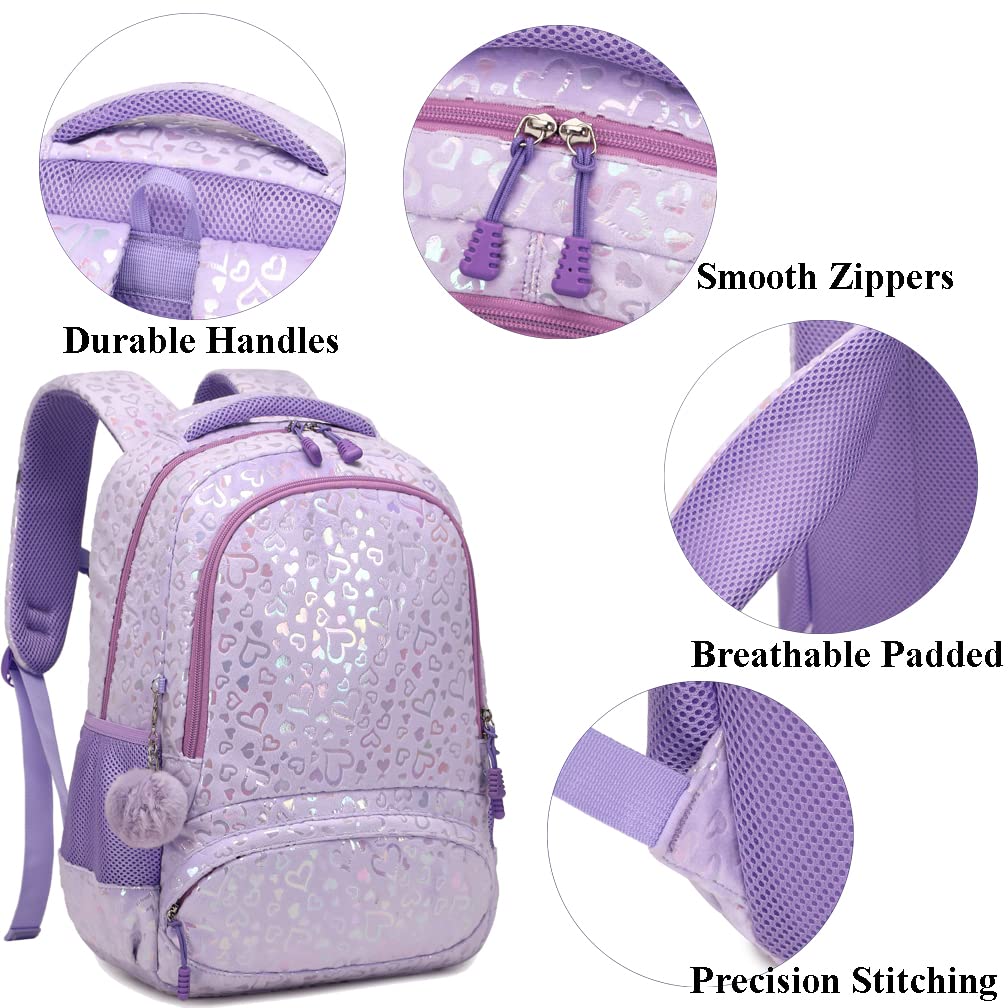 Kimwadalh Cartable Primaire Sac à Dos pour Filles Amour Sac à Dos pour Enfants,Léger Cartable 3 PCS Ensemble de Sacs d'école,avec Sac à Lunch et Trousse