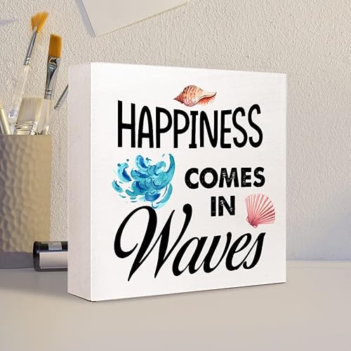 Miniatura 4 de Divertida decoración de verano, letreros de madera con temática de playa, decoración de escritorio de verano, letrero de caja de madera con texto en