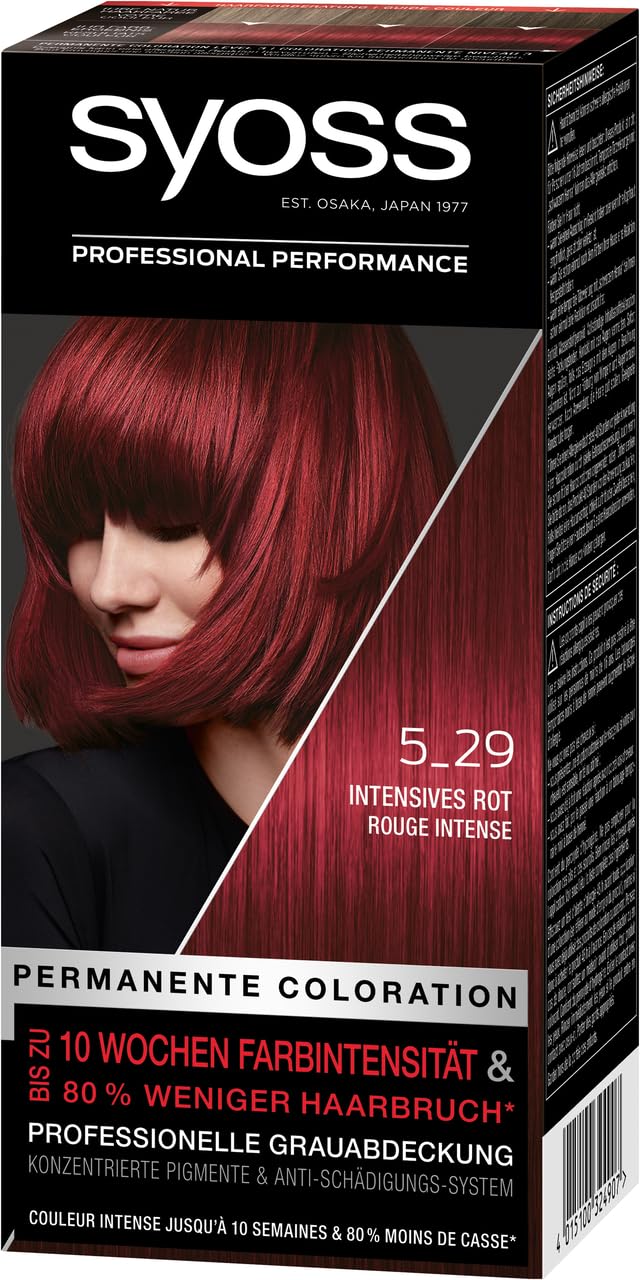 Syoss Color Coloration 5_29 Intensives Rot Stufe 3 (3 x 115 ml), permanente Haarfarbe für bis zu 10 Wochen Farbintensität und 70% weniger Haarbruch*