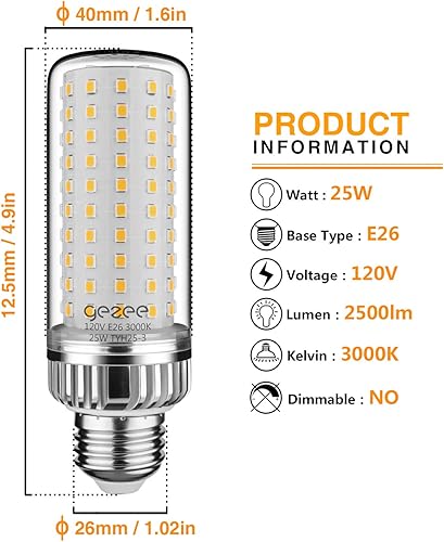 Miniatura 6 de Bombilla LED de 25 W, lámpara LED con base E26, equivalente a 200 vatios, 2500 lúmenes, blanco cálido 3000 K, no regulable (paquete de 3)