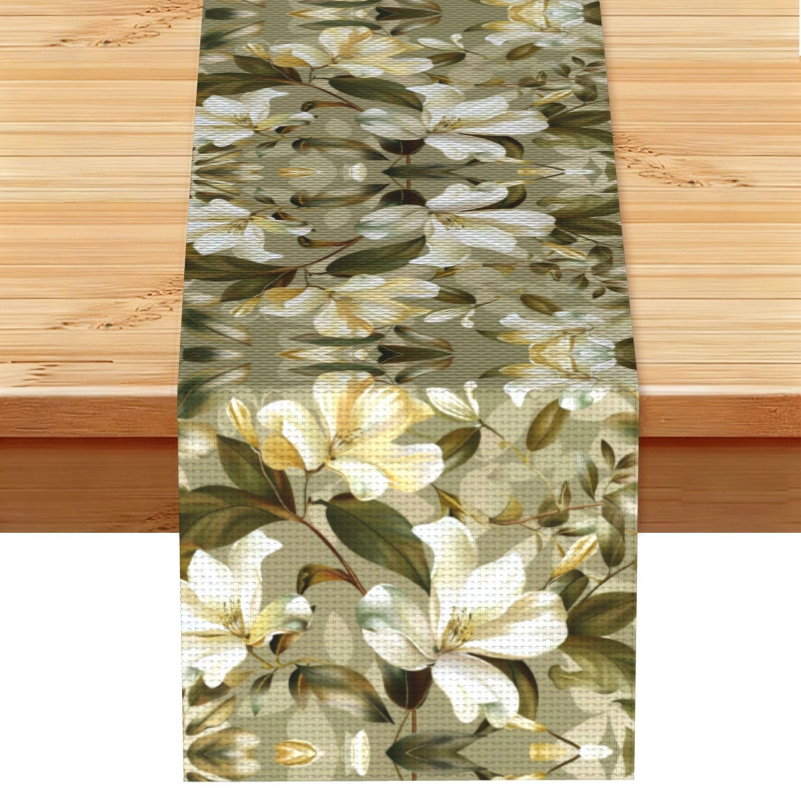 Elegant Yellow White Vines Printed Table Runner 13 x 72, Wrinkle Resistant Decor for Dining Table Coffee Table Fireplace