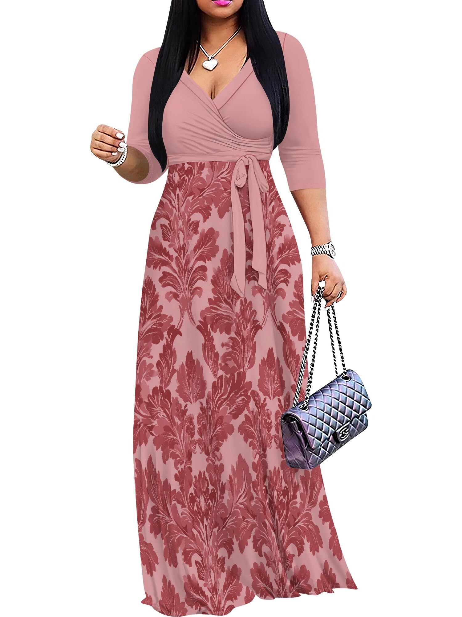 PinkPatty Plus Size Maxi Dress for Women 3/4 Sleeve Casual Long Dress