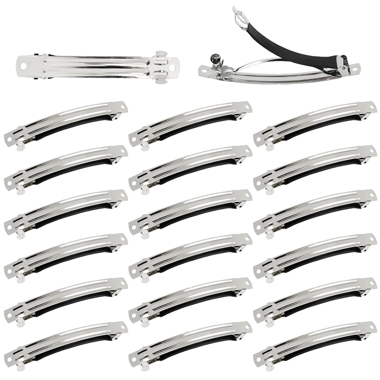 Blush Story® Hair Barrette Clip – Pack of 20 | 8cm Silver French Barrette Back Clips for Women & Girls | DIY Hair Bow Making & Decorative Fancy Hair Clips-image-47