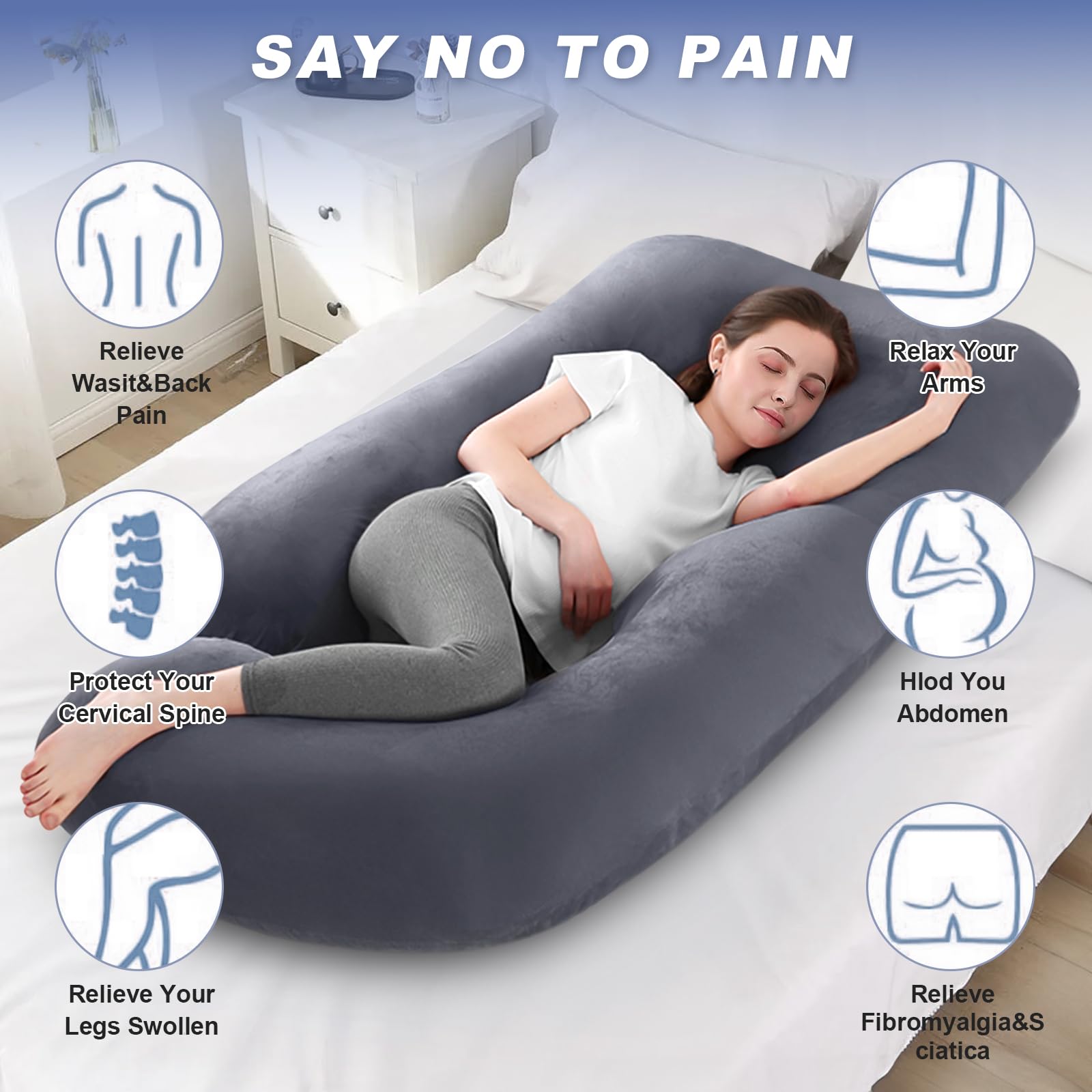Coussin de Grossesse, Coussin d'allaitement, Oreiller de Grossesse en Forme de J pour Femme Enceinte avec Housse en Velours Amovible, Coussin de Maternité et Corps pour Dormir (Violet Foncé)