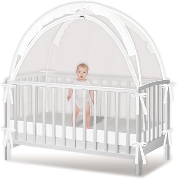 Crib Tent - Crib Net to Keep Baby in, Stop Baby from Climbing Out of Crib, Pop Up Baby Crib Tent with Double Zip Strong Rods and Breathable Net Clear Visibility Easy to Install White, Large