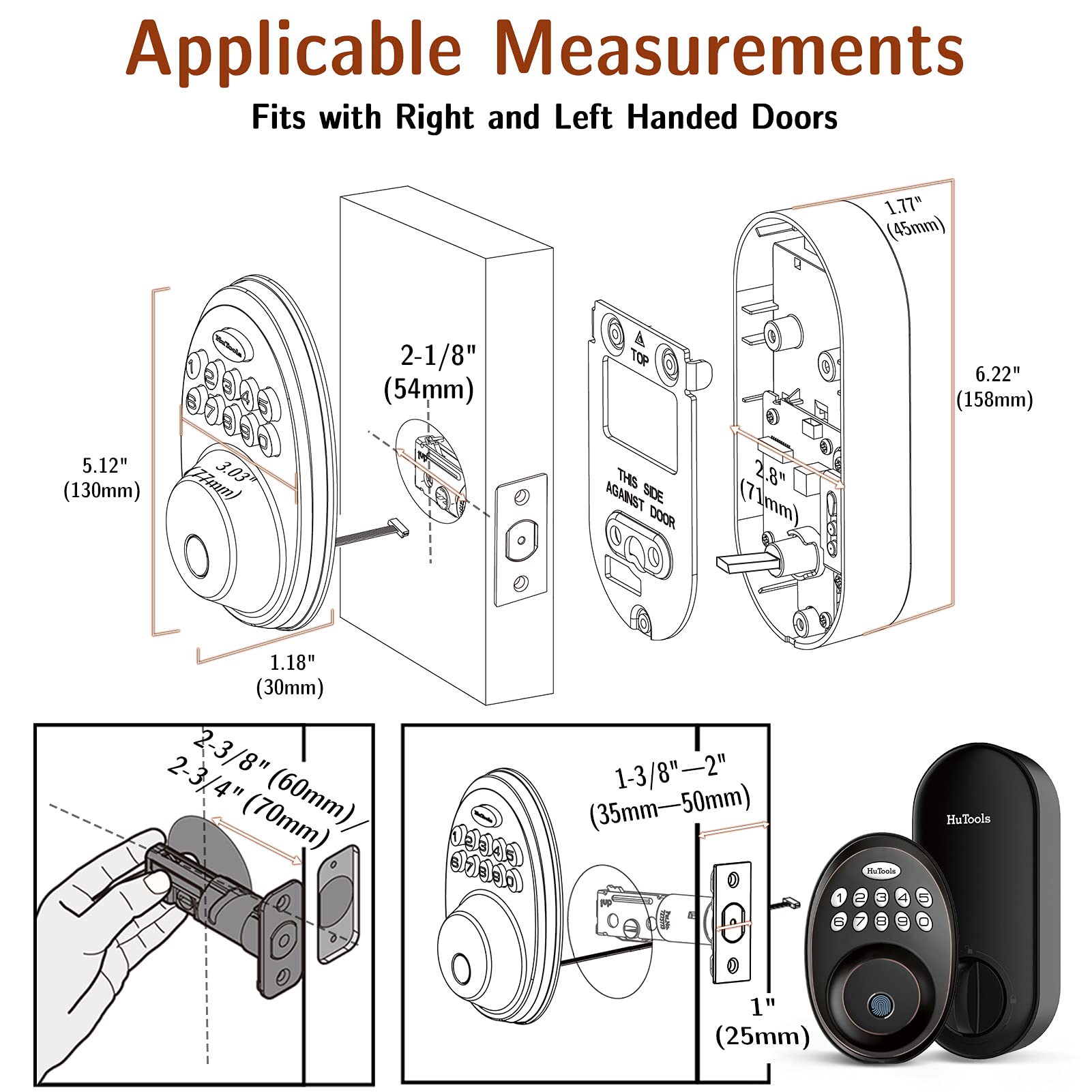Fingerprint Door Lock, HuTools Keyless Entry Door Locks with Keypads, Electronic Deadbolt Lock