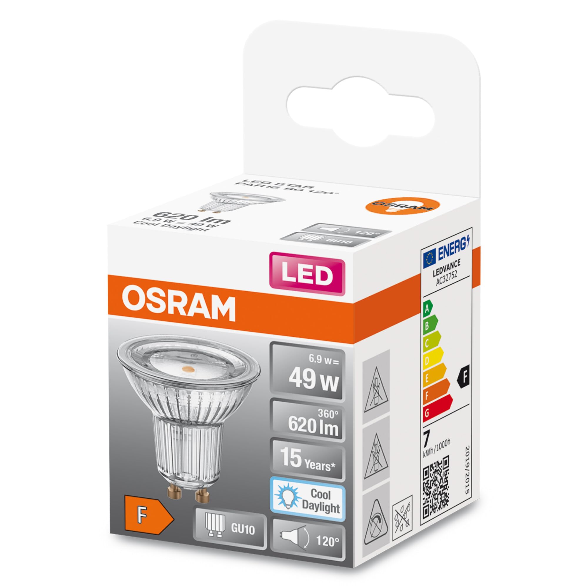 Osram LED Star Reflektor-Lampe PAR16 für Strahler und Spots in Tageslichtweiß (6500 K), klar, 50mm DM, mit 6.9 W für 620 lm, GU10 Retrofit Pin-Sockel, bleifreies Glas, IP20,6-Pack