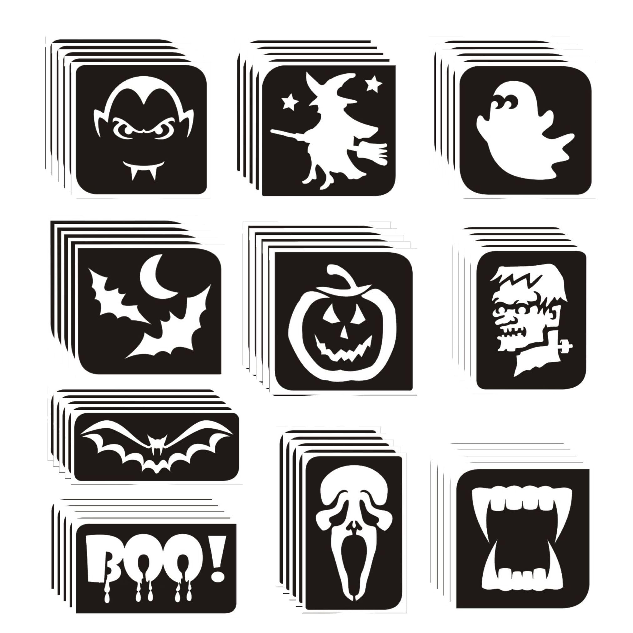 Halloween Themed Glitter Tattoo Stencils 50 Pack - Perfect for Kids Temporary Tattoos Halloween Parties & Halloween Events