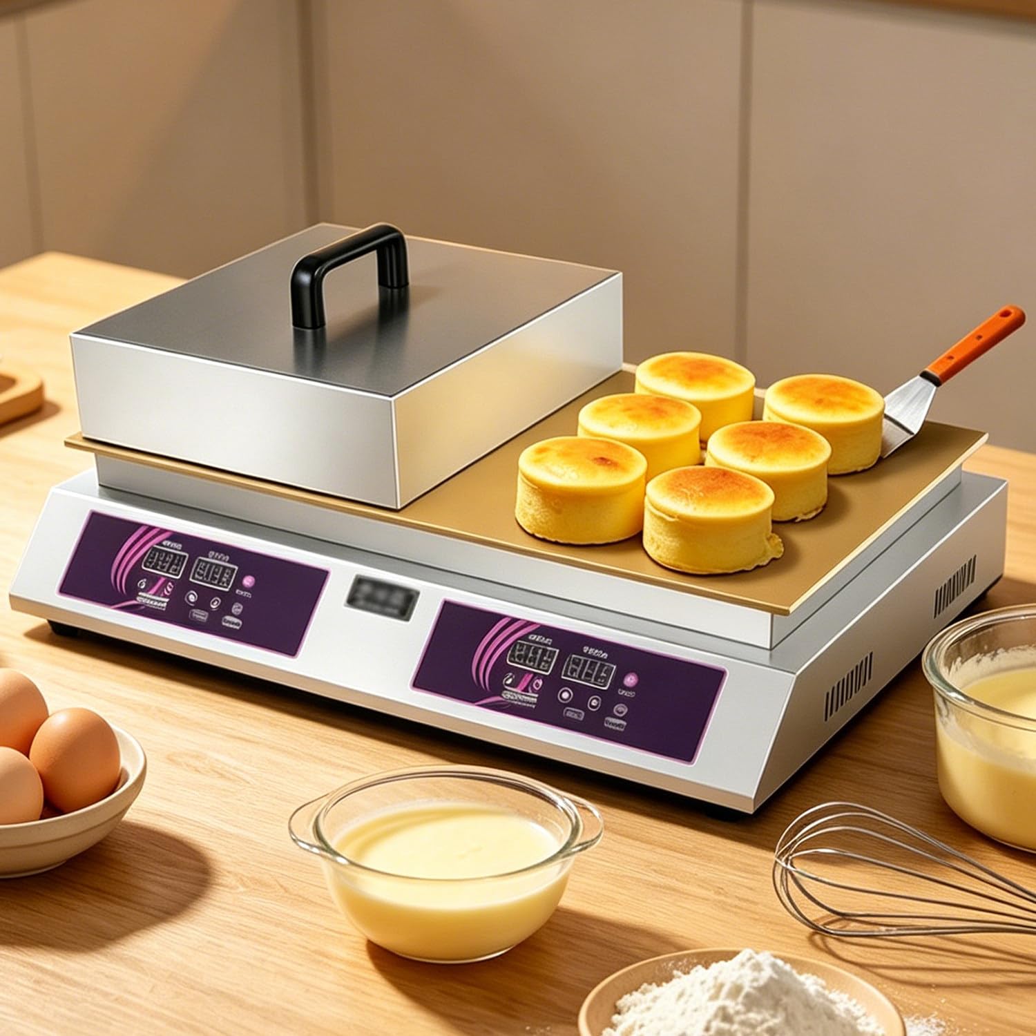 QuinteZhenTially Commercial Electric Pancake Maker,Dorayaki Making Machine,Non-Stick Soufflé Baker Machine,Power 1300 W / 2600 W,for Professional Bakeries & Dessert Shops Doublehead