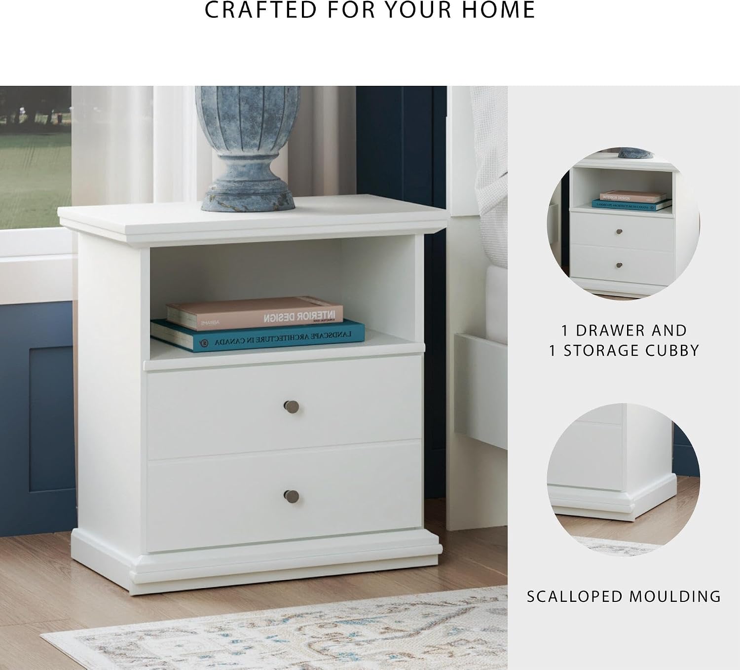 Signature Design by Ashley Bostwick Shoals Children's Traditional 1 Drawer Nightstand with 1 Storage Cubby, 24.37" Tall, White