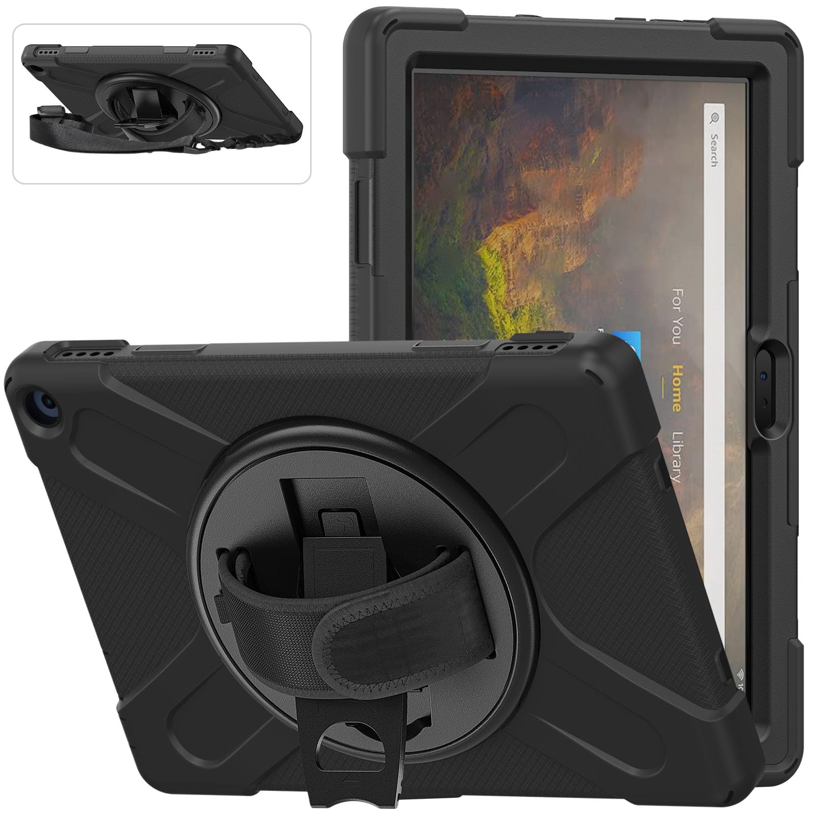 WINH Funda para Tableta a Prueba de Golpes, Soporte Giratorio de 360 ​​Grados, Funda Resistente para Tableta para Exteriores (Negro)