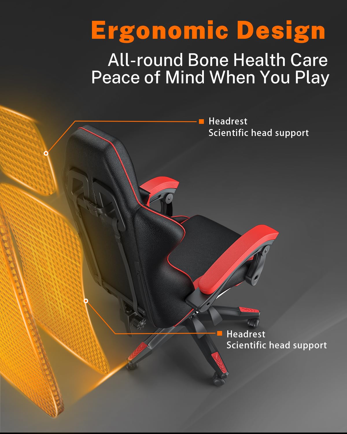 bigzzia Silla de gaming con reposapiés - Sillas gamer Gaming Chair Ergonómica Altura Ajustable Silla de Ordenador para Adultos Niñas Niños, Roja..