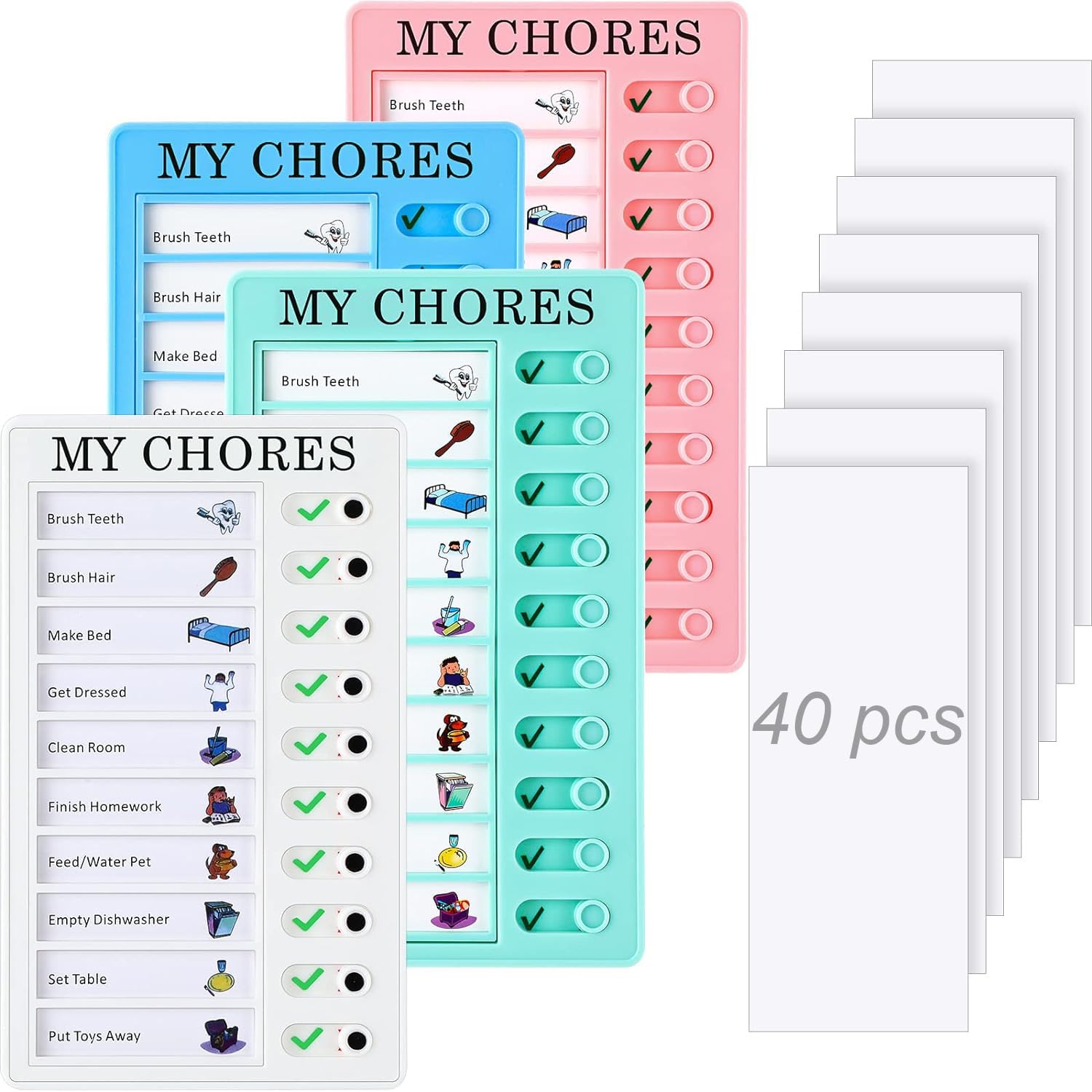 STAYOUNG 4-Piece Daily Chore Chart Set - Plastic Schedule Planner with 40 Detachable Cards, Perfect for Home, School, Office, RV, and Kids