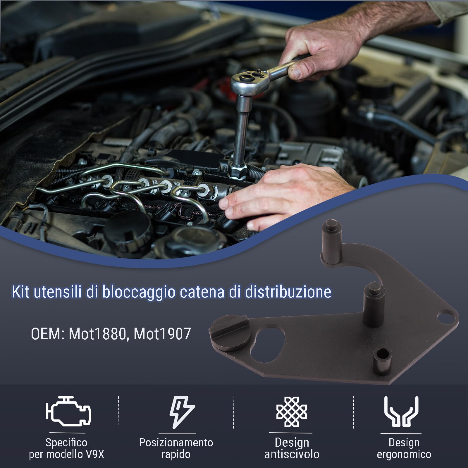 Utensile di Blocco dell'albero a camme OEM: Mot1880, Mot1907 | Compatibile con Infiniti, Nissan e Renault V9X diesel 3.0 litri