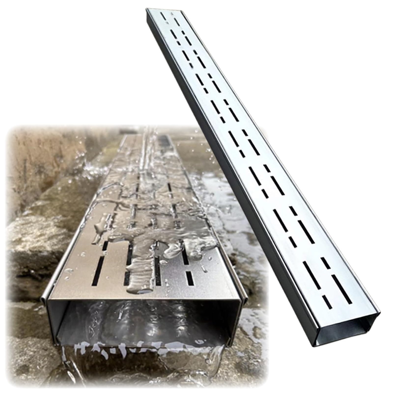 Grille de drainage robuste 100x15x4 cm avec plaque amovible pour l'évacuation de cour