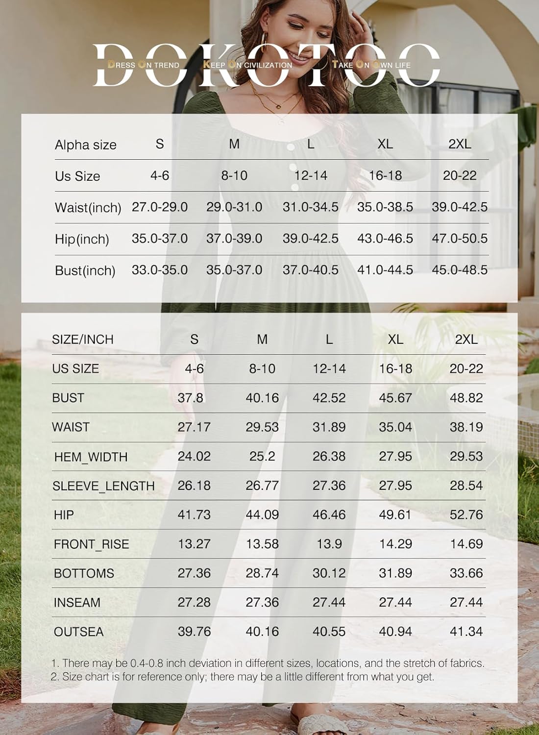 Dokotoo Jumpsuits for Women 2026 Spring Long Sleeves Square Neck Button Decoration Rompers Overalls with Pockets - Image 6