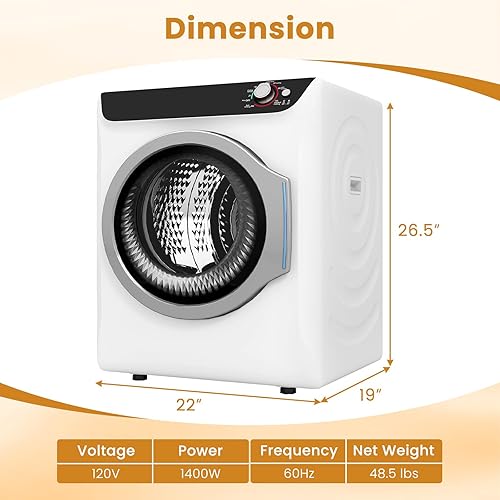 Miniatura 8 de Auertech Secadoras portátiles de 2.6 pies cúbicos para lavandería, secadora de ropa compacta con bañera de acero inoxidable, secadora de 1400 W,