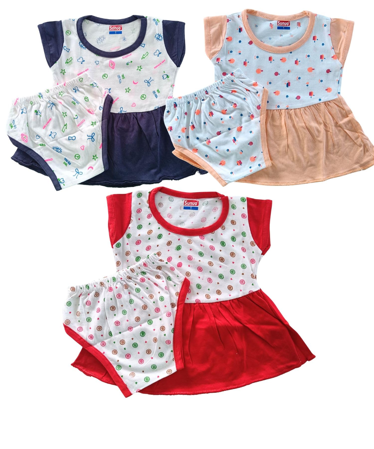 sunuo Baby Girl Cotton A-Line Frock with Pant Combo (Pack of 3)-picture-27