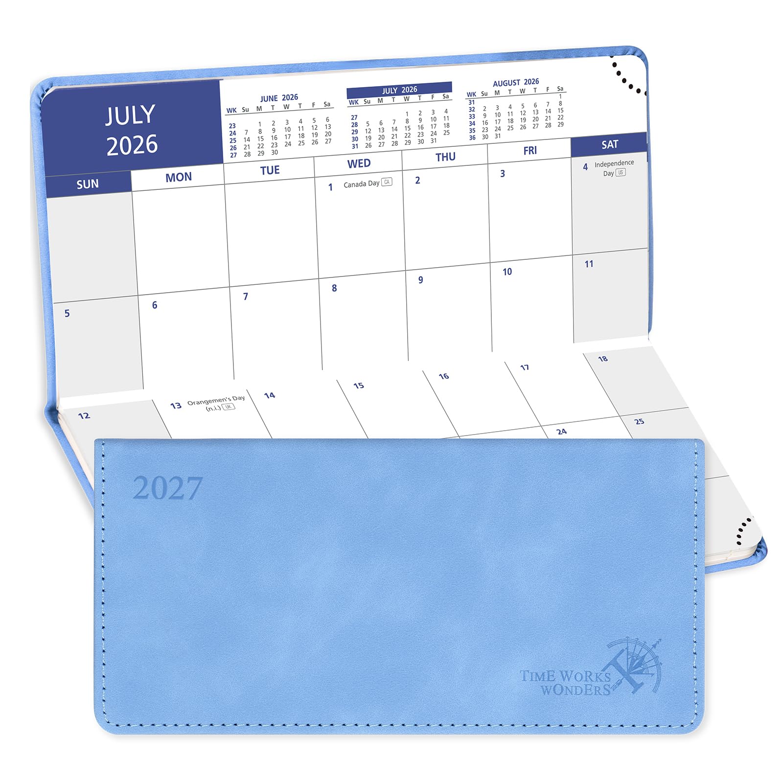 POPRUN Month to View Pocket Academic Diary 2026-2027 17.5x8 cm Slim Purse Size (18-Month: Jul'26 - Dec'27) Monthly Planner For Bag, PU Leather(Cyan Blue) — image 1