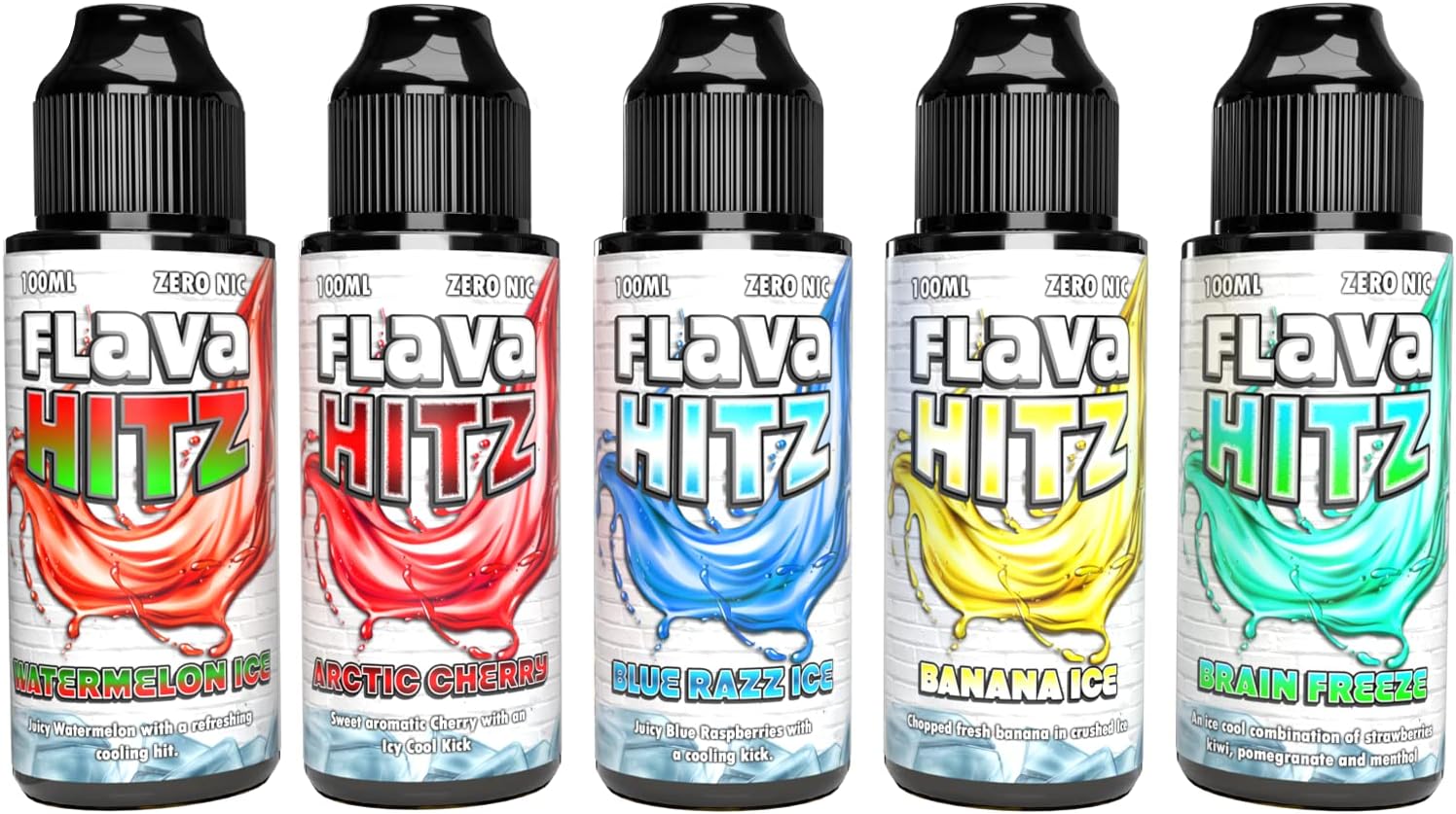 Flava Hitz, 5 x 100ml Premium E Liquid 0mg (No Nicotine) Fruits Ice Pack | 70vg/30pg | Vape Juice | Cloud Chaser | 120ml Shortfill