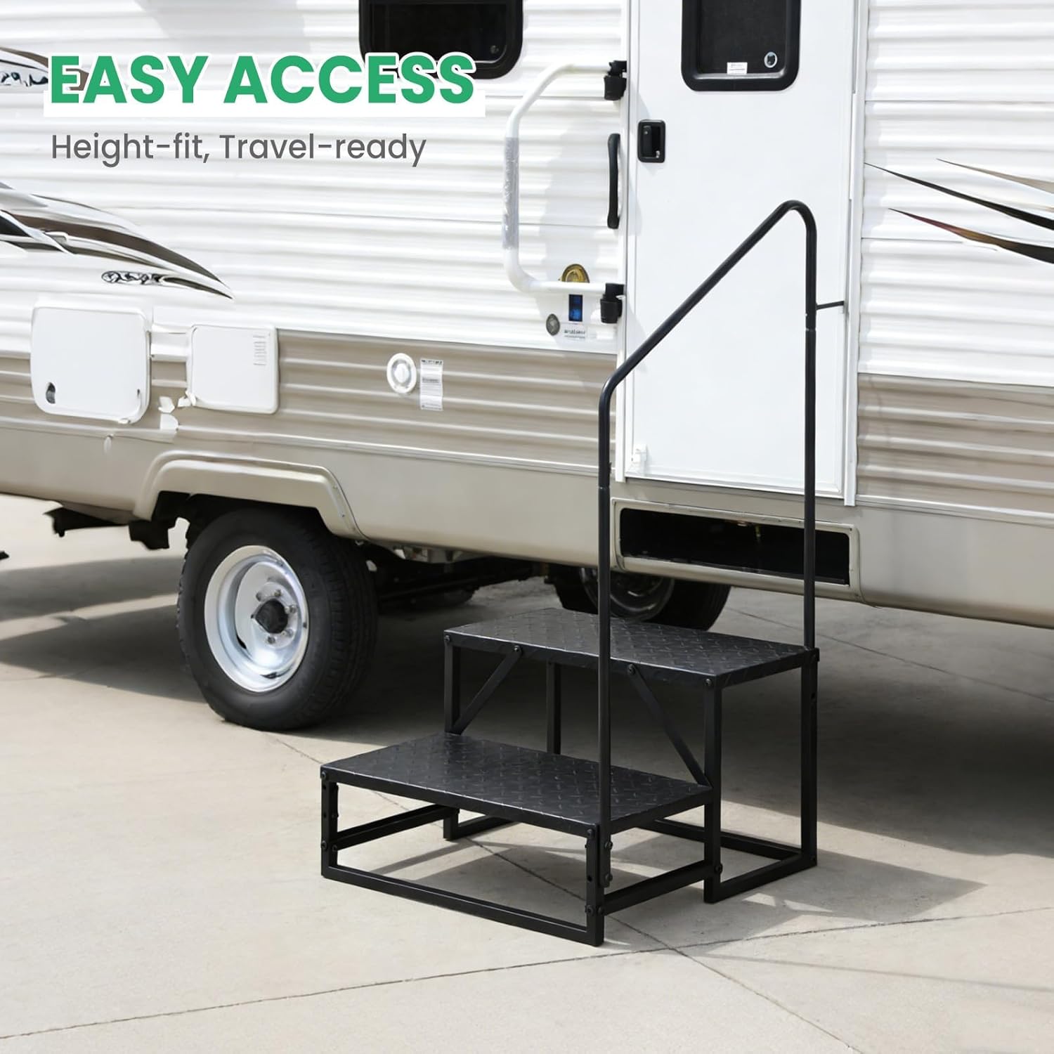 RV Steps with Handrail, 2 Steps Ladder for Elderly & Kids, 660Lbs Heavy Duty Ladder,Portable Outdoor Stairs for Hot Tub, Camper, Mobile Home, Porch, Pool, Pet Stairs, Outdoor and Indoor Use