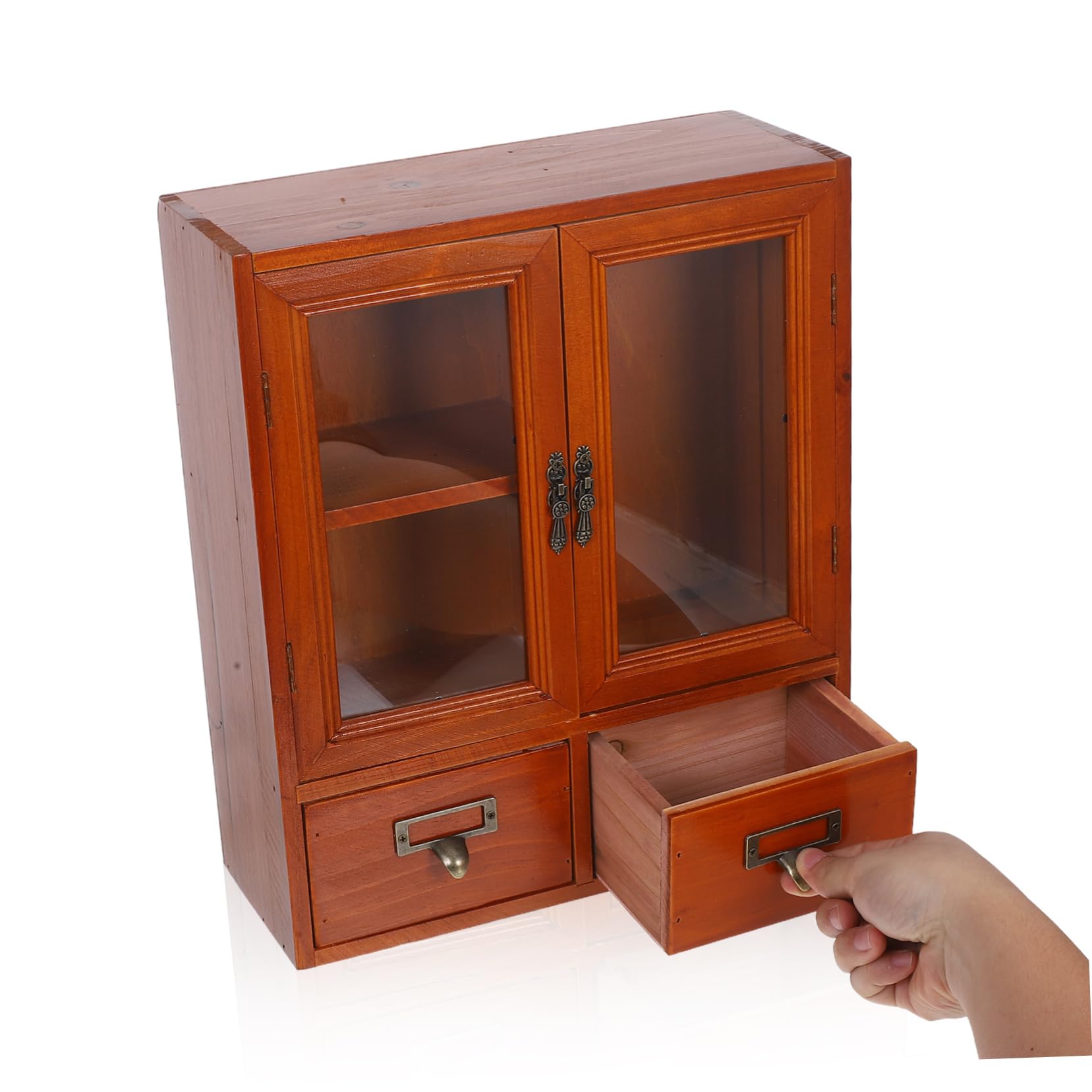 Cabilock Armoire Vitrine Murale à Double Portes Marron Vintage en Bois