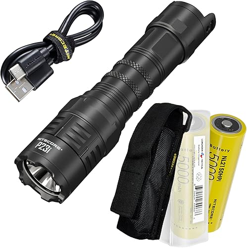 Nitecore Linterna táctica recargable P23i de 3000 lúmenes con baterías duales y caja de batería Lumentac