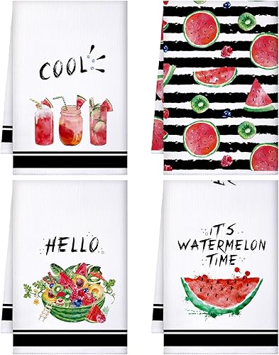Honoson 4 paños de cocina de sandía para el verano, estilo casa de campo, toalla decorativa de cocina absorbente de sandía a cuadros para cocina,