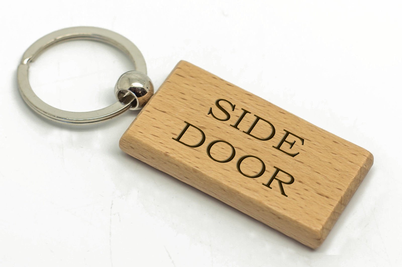 County Engraving Natural Side Door Rectangle Wooden Keyring