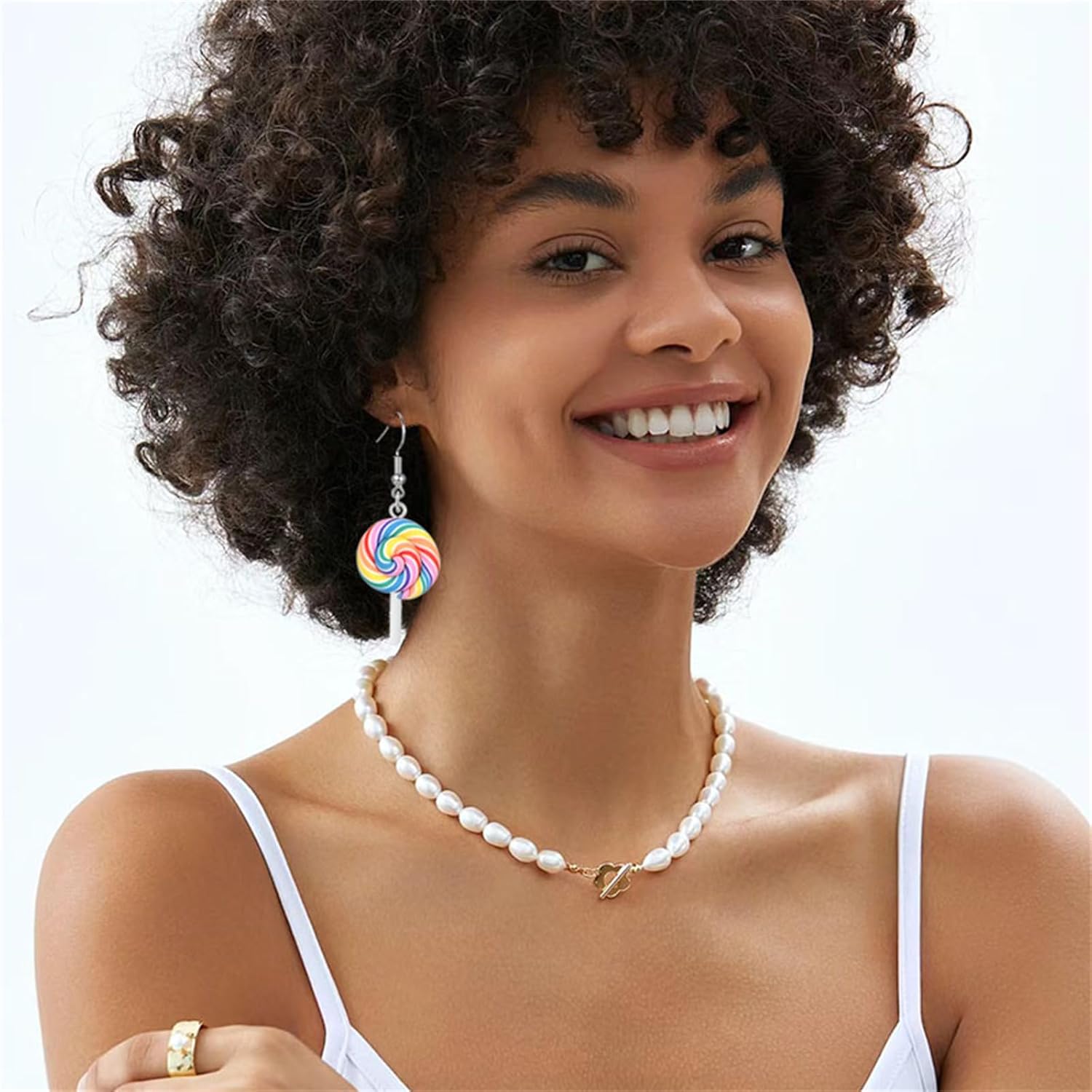 coadipress Cute Colorful Rainbow Lollipop Earrings for Women Creative Unique Simulation Food Lollipop Dangle Earrings Handmade Round Lollipop Earrings Kawaii Candy Earrings Charm Xmas Party Jewelry - Image 5