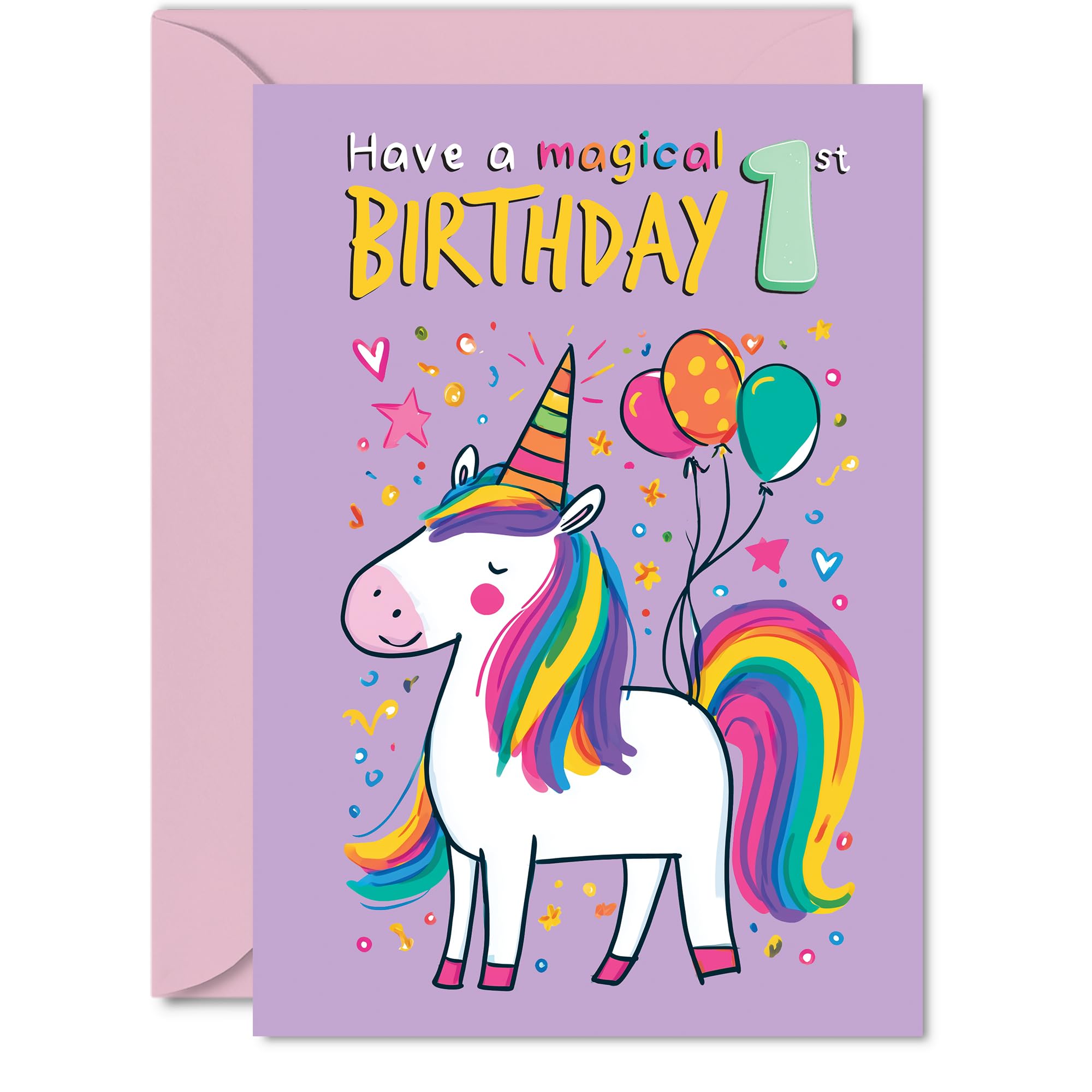 1st Birthday Cards for Boys Girls - Magical Birthday - Happy Birthday Card for 1 Year Old Boy Girl Sister Granddaughter Nephew Daughter, A5 Bday Greeting Cards